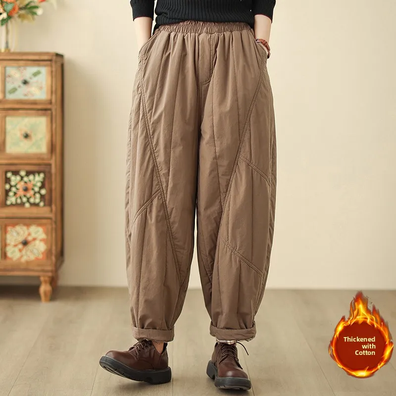Thiened Cotton Pants Women's Winter High Waist Warm Harlan Loose Fit Pure Color Long Trousers Elastic Waist Cotton Padded
Thiened Cotton Pants Women's Winter High Waist Warm Harlan Loose Fit Pure Color Long Trousers Elastic Waist Cotton Padded