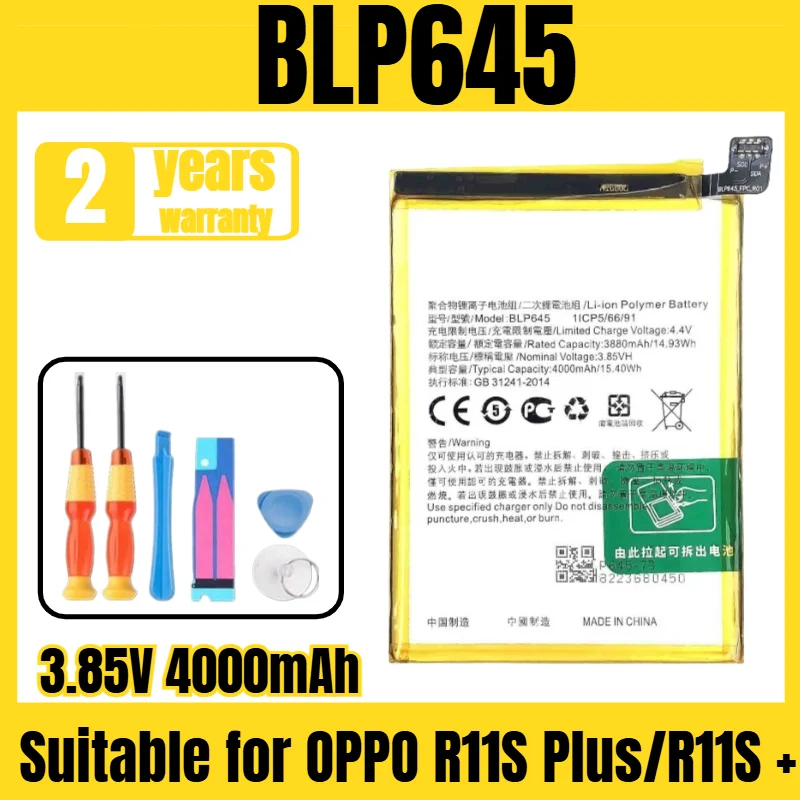 BLP645 OPPO mobile phone battery,suitable for OPPO R11S Plus/R11S + large-capacity mobile phone battery, free tool 3.85V 4000mAh
BLP645 OPPO mobile phone battery,suitable for OPPO R11S Plus/R11S + large-capacity mobile phone battery, free tool 3.85V 4000mAh
