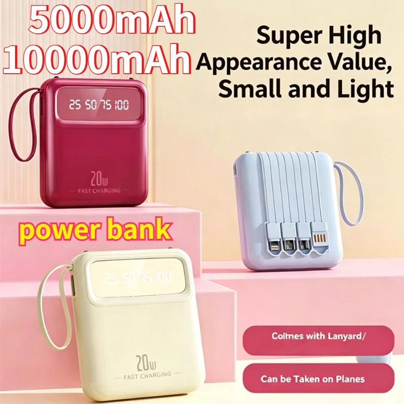 10000mAh 5000mAh Mini 4in1 Cable Portable Charger Fast Charging LED Digital Display Poverbank Suitable for IPhone Xiaomi Samsung
10000mAh 5000mAh Mini 4in1 Cable Portable Charger Fast Charging LED Digital Display Poverbank Suitable for IPhone Xiaomi Samsung