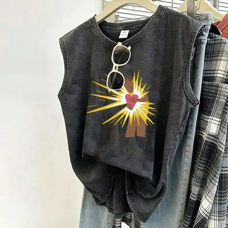 Summer American Men's Casual Vest Women's Vintage Washed Round-neck Printed Sleeveless T Shirts Oversized Tank Tops Y2k Clothes
Summer American Men's Casual Vest Women's Vintage Washed Round-neck Printed Sleeveless T Shirts Oversized Tank Tops Y2k Clothes