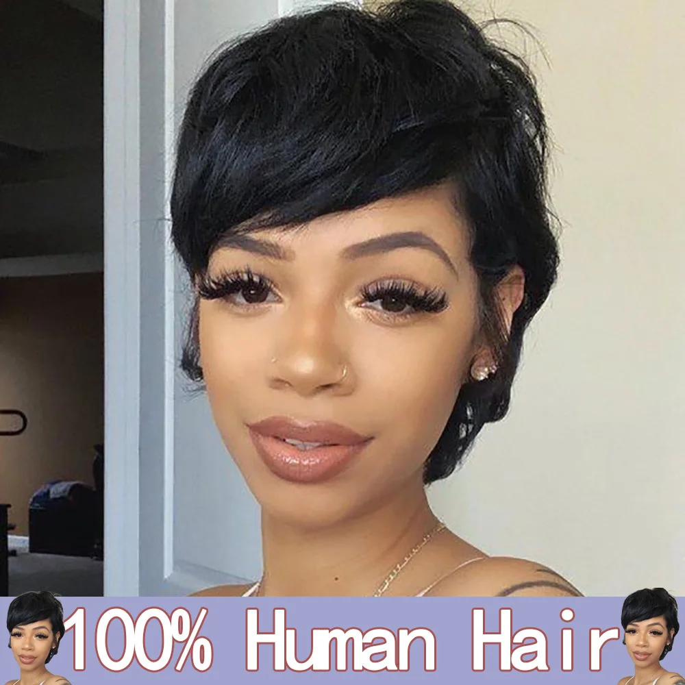 Afro Human Hair Pixie Cut Wig Human Hair With Bangs Layered Brazilian Full Machine Made Wig Straight Hair
Afro Human Hair Pixie Cut Wig Human Hair With Bangs Layered Brazilian Full Machine Made Wig Straight Hair