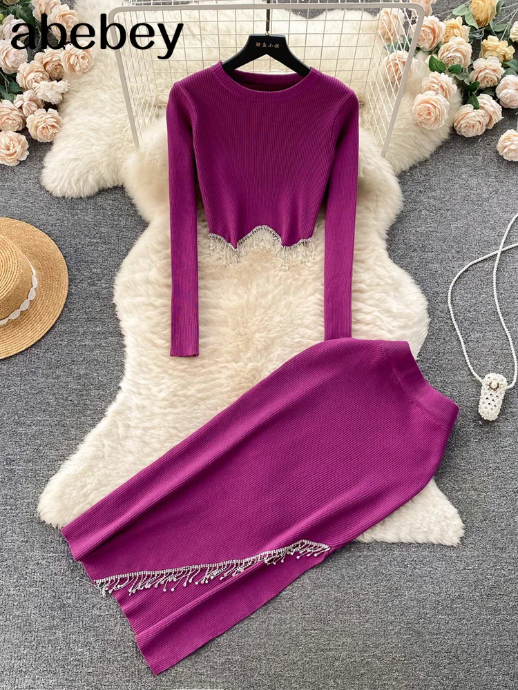 Autumn Tassel Sweater Two Pieces Set Ladies Irregular Crop Top Pullovers+Elastic Long Skirt 2023 Winter Thick Sexy Knitted Suit
Autumn Tassel Sweater Two Pieces Set Ladies Irregular Crop Top Pullovers+Elastic Long Skirt 2023 Winter Thick Sexy Knitted Suit