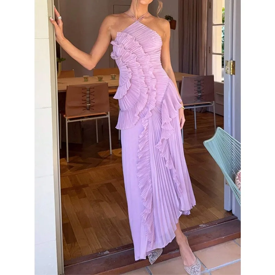 【New style】Y2k Ruffle Long Dress For Women Halter Backless Irregular Hem Ruched Boho Maxi Dress
【New style】Y2k Ruffle Long Dress For Women Halter Backless Irregular Hem Ruched Boho Maxi Dress
