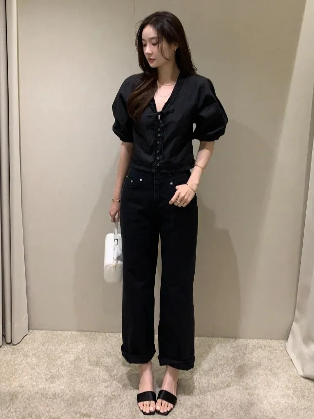 Летний винтажный женский топ irt ort Bubble Sve V-Ne Pleated Wood ain Tie Design, модная повседневная одежда
Летний винтажный женский топ irt ort Bubble Sve V-Ne Pleated Wood ain Tie Design, модная повседневная одежда