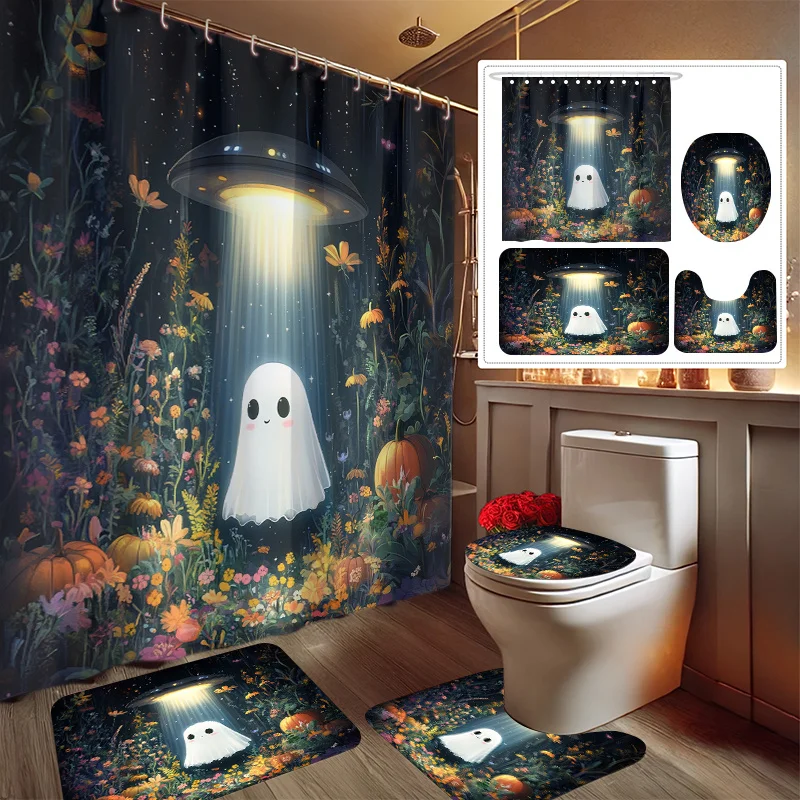 4pcs Halloween Print Shower Curtain Set, Includes Bath Mat, Toilet Lid Cover, Non-Slip Floor Mat, and 12 Plastic Hooks
4pcs Halloween Print Shower Curtain Set, Includes Bath Mat, Toilet Lid Cover, Non-Slip Floor Mat, and 12 Plastic Hooks