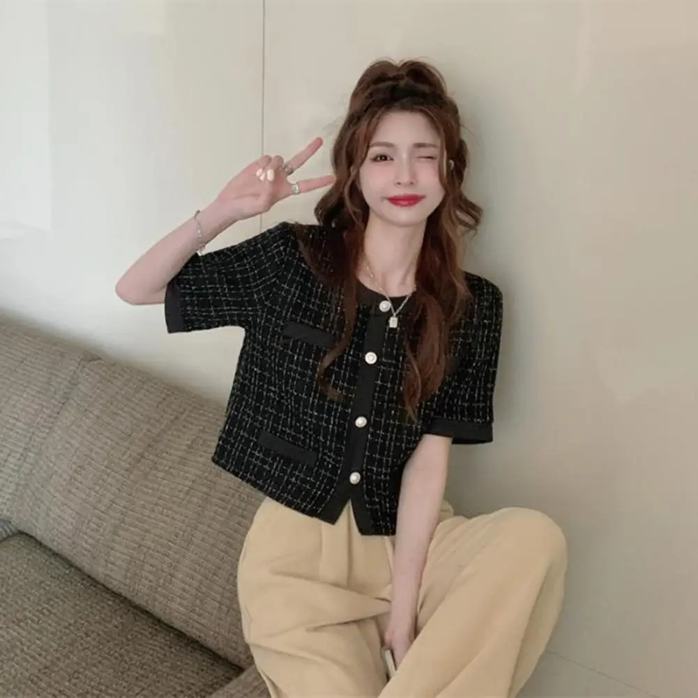 Women Jackets Coat Check Print Short Sleeve Loose Single-breasted French Style Lady Prom Dating Short Jacket Female Blazer Coats
Women Jackets Coat Check Print Short Sleeve Loose Single-breasted French Style Lady Prom Dating Short Jacket Female Blazer Coats