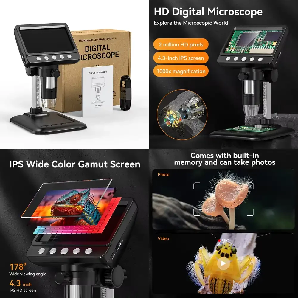 Monocular Electron Microscope Camera 1000X 4.3" HD LCD Screen Photo Video Buy Online Optics Digital Microscope for Mobile
Monocular Electron Microscope Camera 1000X 4.3" HD LCD Screen Photo Video Buy Online Optics Digital Microscope for Mobile