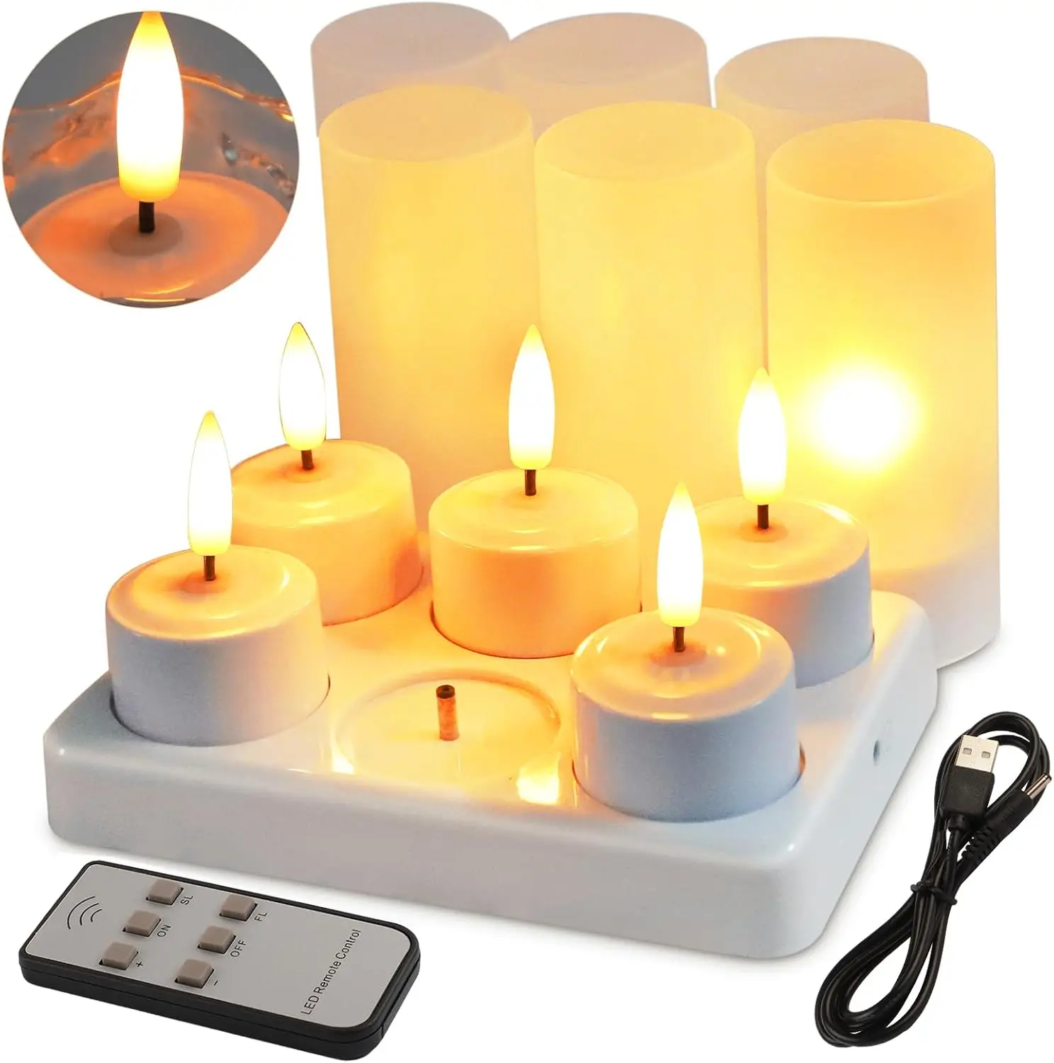 6Pcs Rechargeable LED Candle Lights with Remote Control,Rechargeable Tealights for Proposals,Birthdays,Family and Holiday Decoe
6Pcs Rechargeable LED Candle Lights with Remote Control,Rechargeable Tealights for Proposals,Birthdays,Family and Holiday Decoe