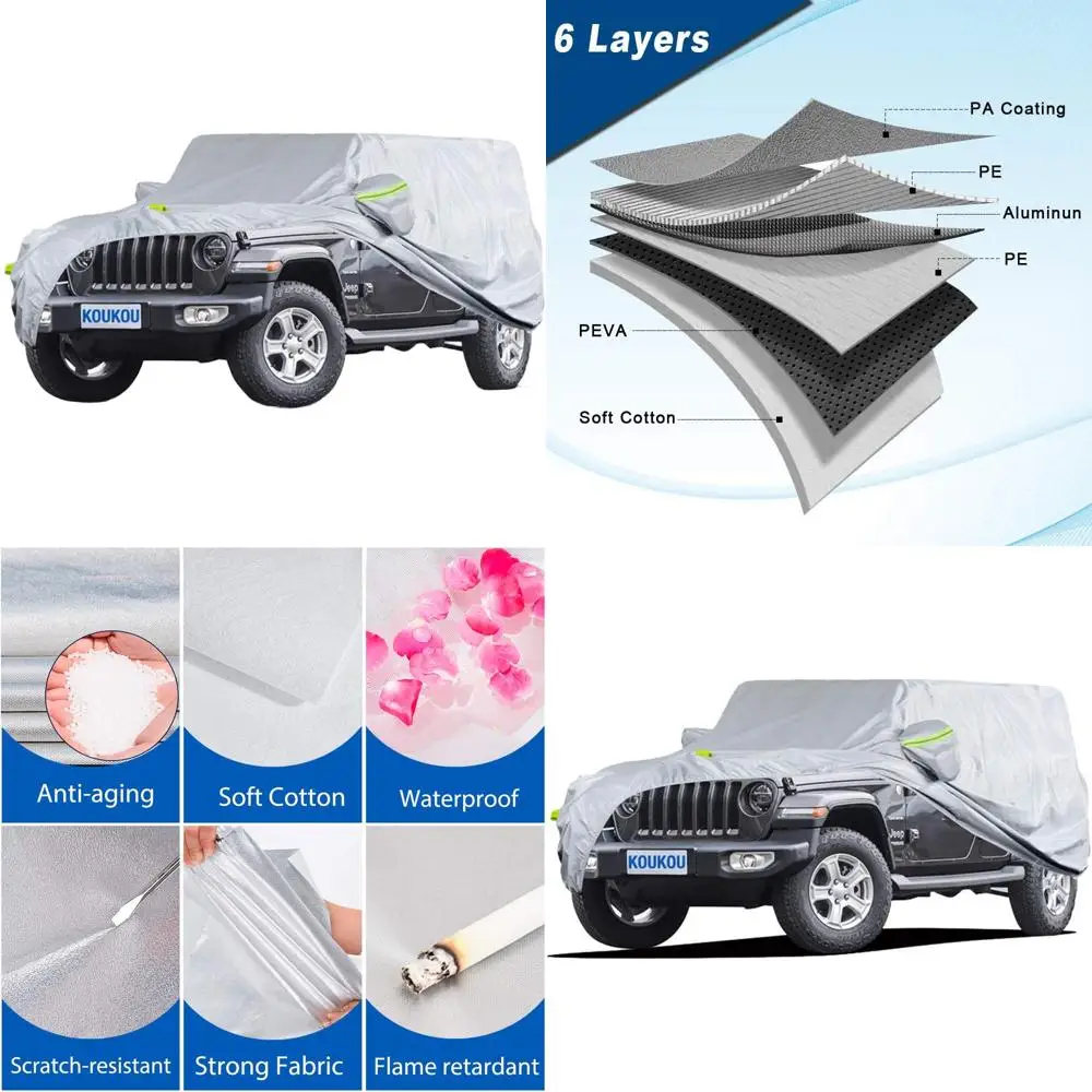 Водонепроницаемый чехол для внедорожника, 6 слоев, универсальный, всепогодная защита для различных моделей, защита от УФ-излучения, солнца и пыли (181-190)
Водонепроницаемый чехол для внедорожника, 6 слоев, универсальный, всепогодная защита для различных моделей, защита от УФ-излучения, солнца и пыли (181-190)