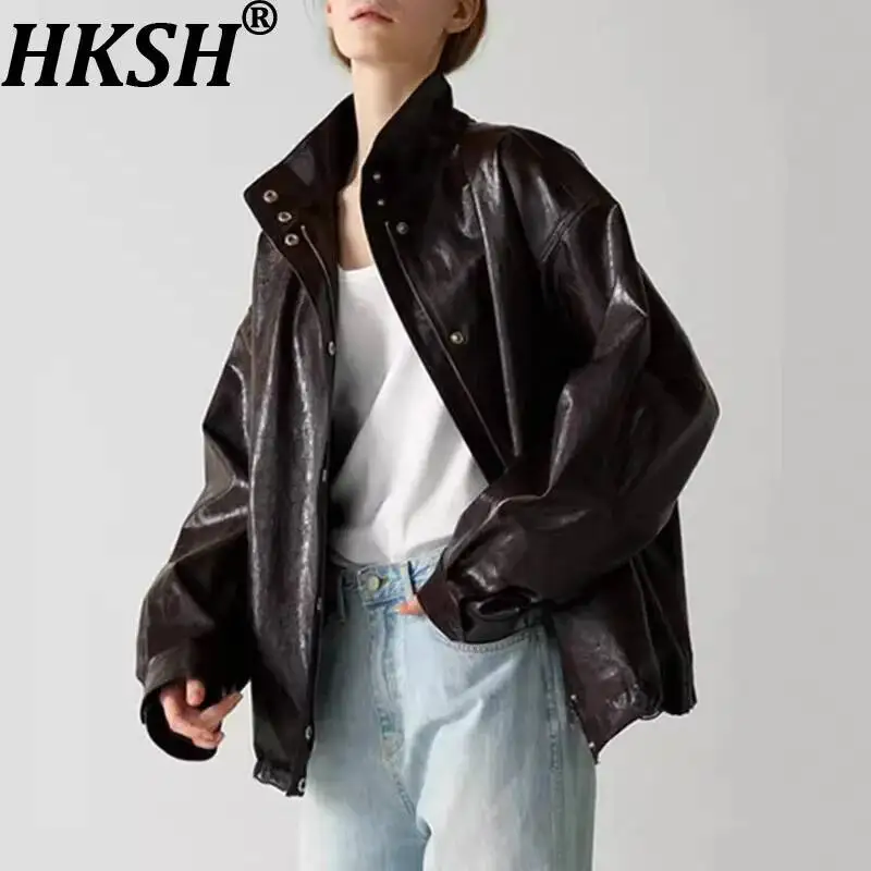 HKSH Autumn New Women Jacket Faux Leather Stand Collar Zipper Pockets Punk Techwear Streetwear Stylish Casual Chic Coats HK11367
HKSH Autumn New Women Jacket Faux Leather Stand Collar Zipper Pockets Punk Techwear Streetwear Stylish Casual Chic Coats HK11367