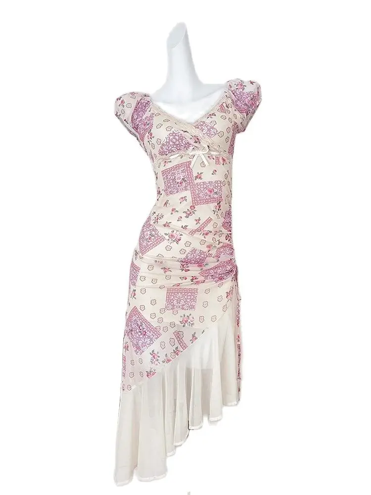 Women Purple A-line V-Neck Floral Dress 90s Vintage Short Sleeve Mini Dresses Y2k Elegant One Piece Frocks 2000s Clothes Summer
Women Purple A-line V-Neck Floral Dress 90s Vintage Short Sleeve Mini Dresses Y2k Elegant One Piece Frocks 2000s Clothes Summer