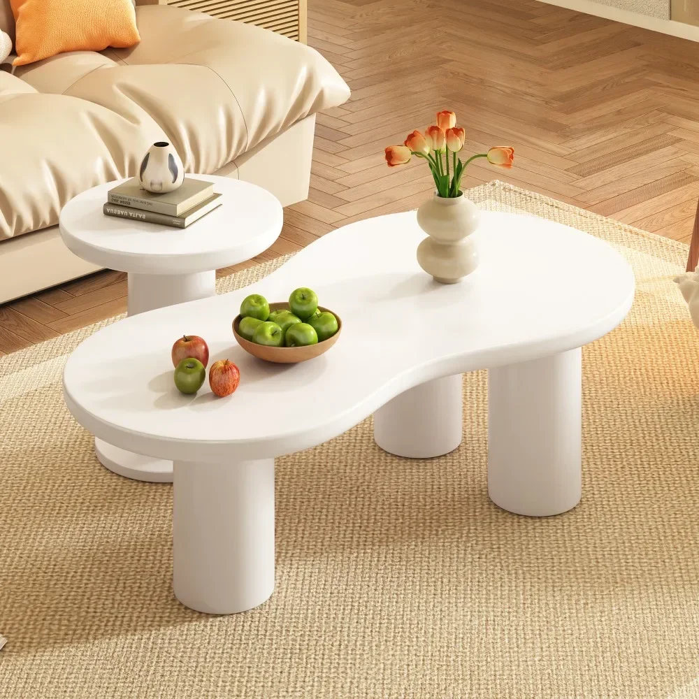 Nesting Coffee Table Set of 2, Cream Style Cloud Coffee Table with Round Small Side Table, Irregular Center Tables
Nesting Coffee Table Set of 2, Cream Style Cloud Coffee Table with Round Small Side Table, Irregular Center Tables