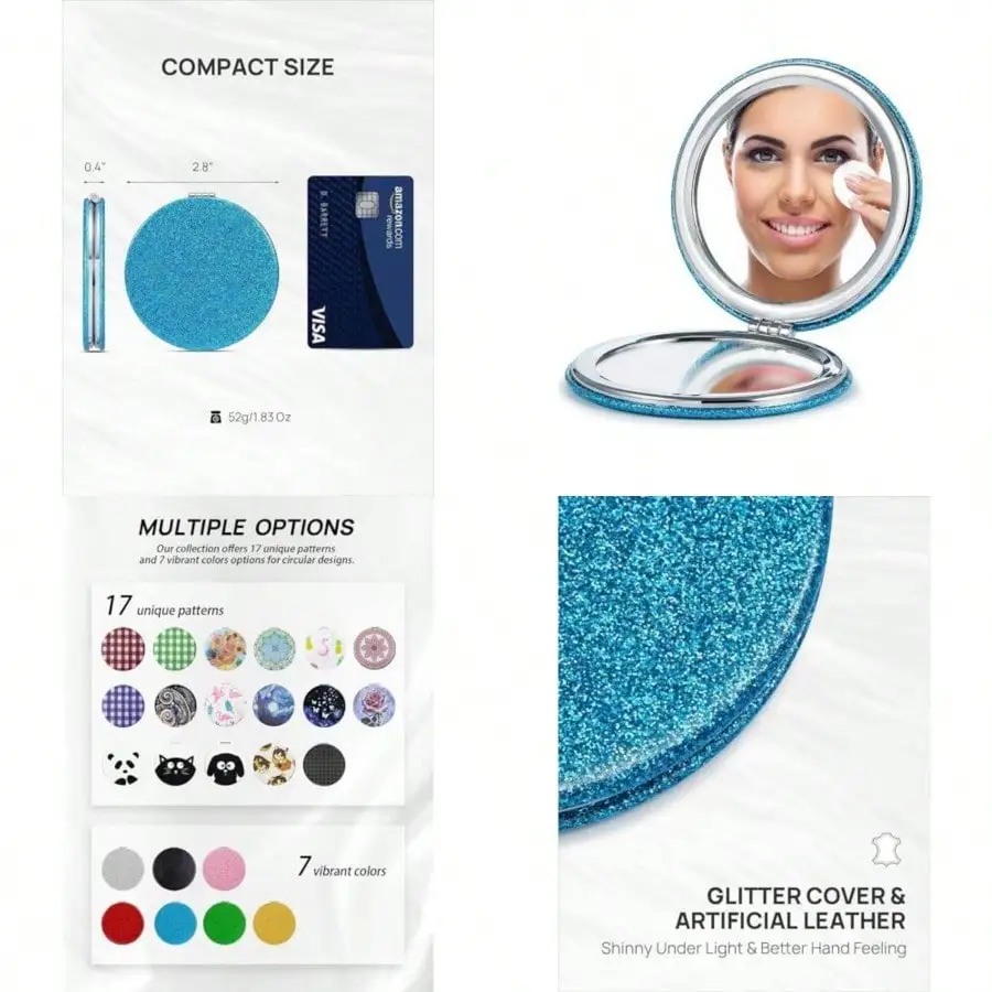 1X/10X Magnifying Compact Mirror With PU Leather Ultra-Portable For Purses And Travel Round Blue
1X/10X Magnifying Compact Mirror With PU Leather Ultra-Portable For Purses And Travel Round Blue