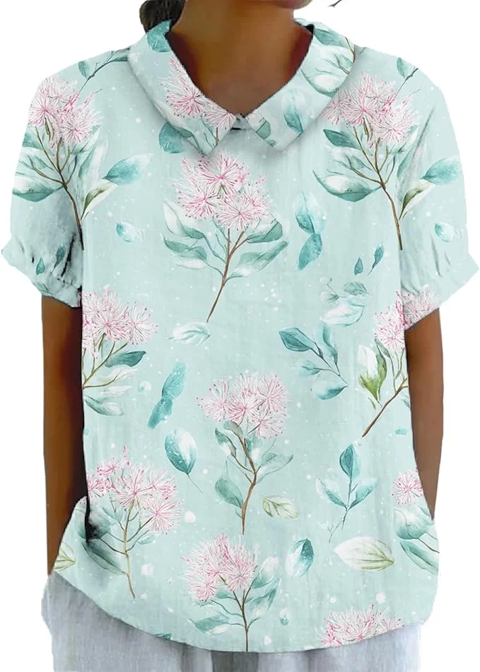 Blouses for Women Dressy Casual Lapel Collar Shirts Unique Print Tee Casual Short Sleeve Boho Tops
Blouses for Women Dressy Casual Lapel Collar Shirts Unique Print Tee Casual Short Sleeve Boho Tops
