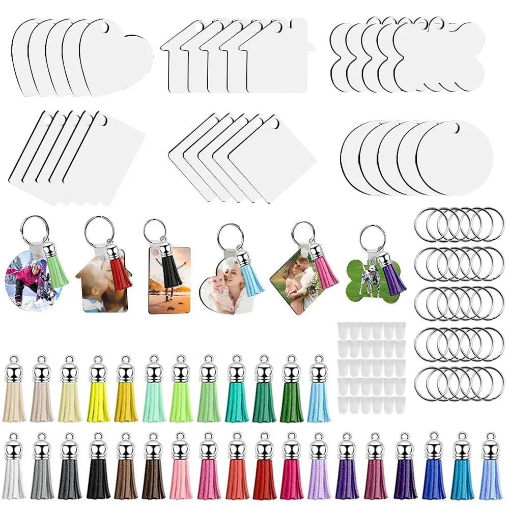 90pcs Sublimation Keychain Blank Bulk 6 Shapes Sublimation Print Blank Heat Transfer Keychain Set Tassel Pendant Keyring
90pcs Sublimation Keychain Blank Bulk 6 Shapes Sublimation Print Blank Heat Transfer Keychain Set Tassel Pendant Keyring