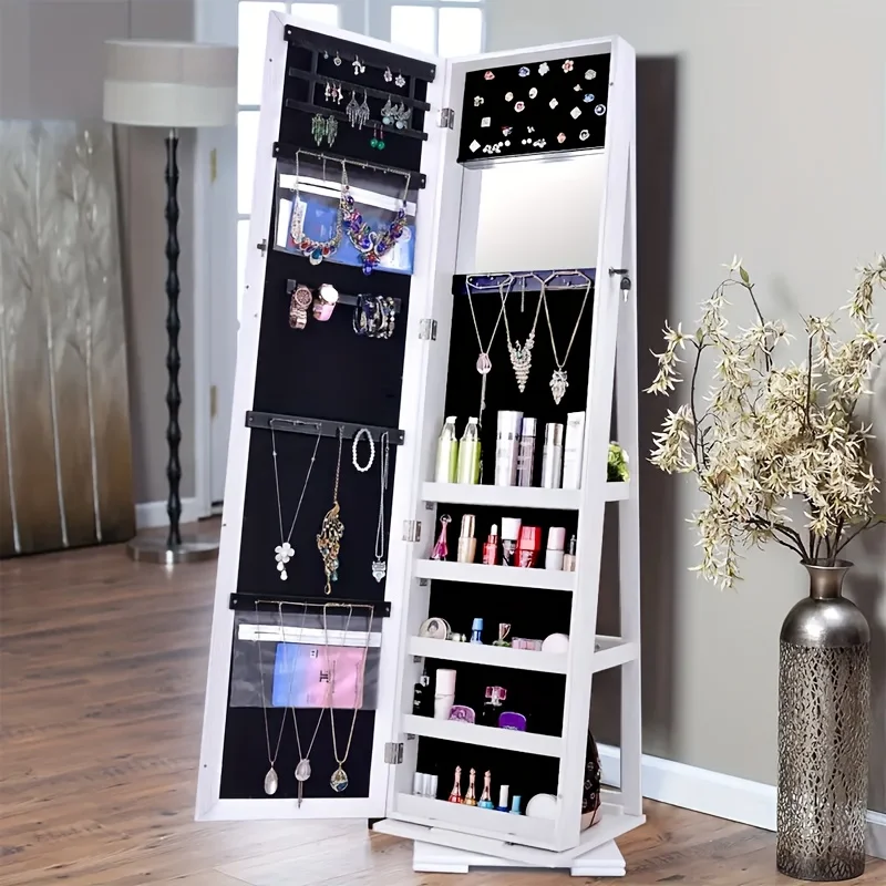 Wooden Jewelry Cabinet That Rotates 360 Degrees, Featuring a Full-Length Mirror, Ample Storage Space, And a Lockable Design with
Wooden Jewelry Cabinet That Rotates 360 Degrees, Featuring a Full-Length Mirror, Ample Storage Space, And a Lockable Design with