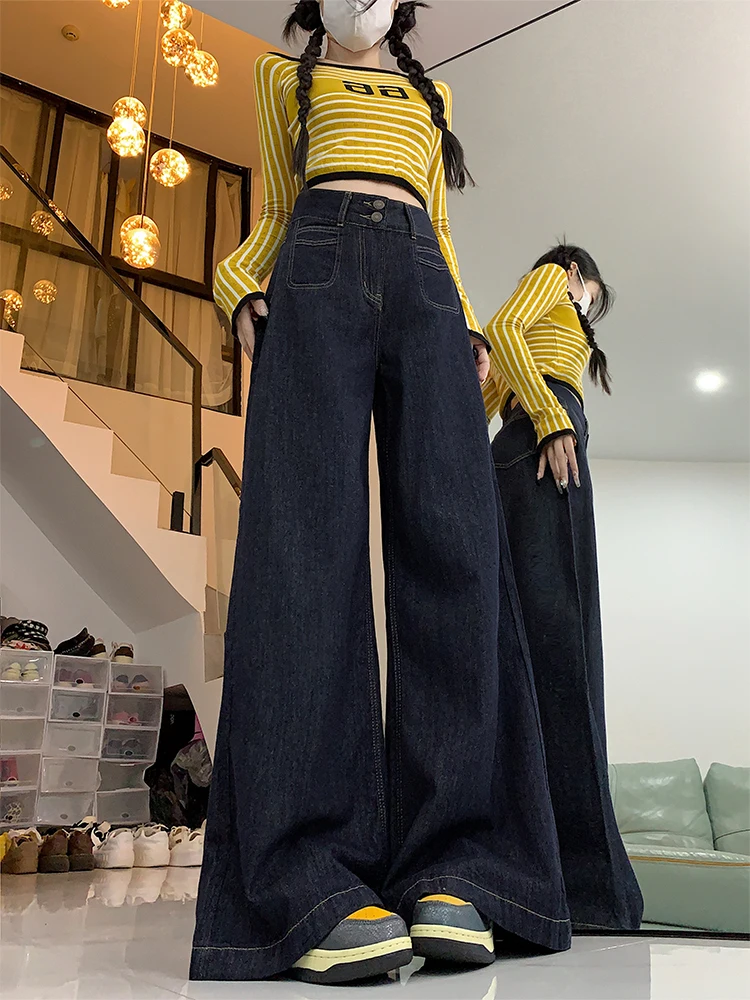 High Waist Wide Leg Deep Blue Jeans Women's Autumn Winter Loose Straight Slimming Long Pants Hong Kong Style Casual Cotton Blend
High Waist Wide Leg Deep Blue Jeans Women's Autumn Winter Loose Straight Slimming Long Pants Hong Kong Style Casual Cotton Blend