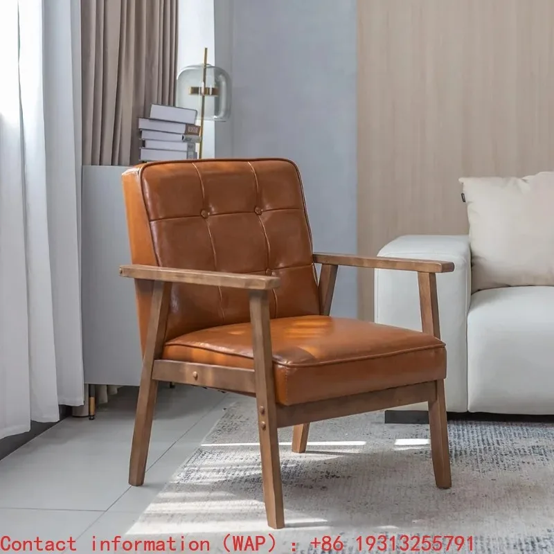 -Mid-century Modern Accent Chair Vintage Wood Leather Armchair Living Room Reading Comfort Armchair
-Mid-century Modern Accent Chair Vintage Wood Leather Armchair Living Room Reading Comfort Armchair