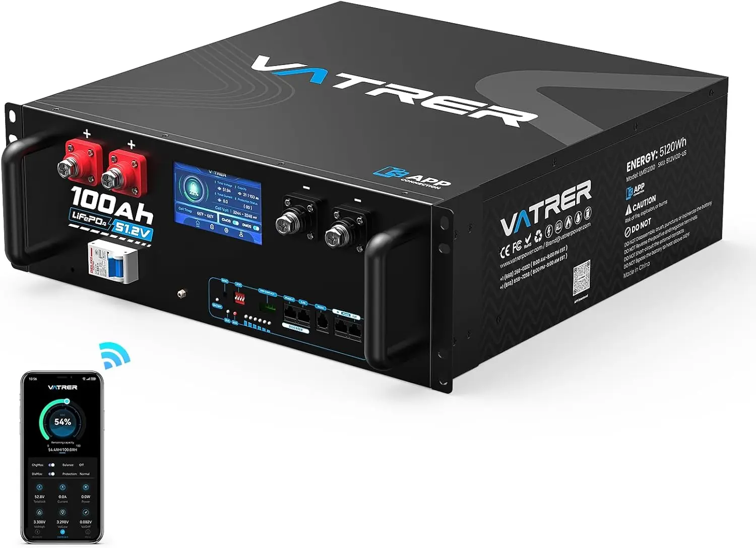 48V 100AH Lithium LiFePO4 Battery, Built-in 100A BMS, with Touchable Smart Display & Mobile APP, Max. 5.12KW Power Output, 5000+ Cycles, Perfect for Solar System &Off-Grid Applications
48V 100AH Lithium LiFePO4 Battery, Built-in 100A BMS, with Touchable Smart Display & Mobile APP, Max. 5.12KW Power Output, 5000+ Cycles, Perfect for Solar System &Off-Grid Applications