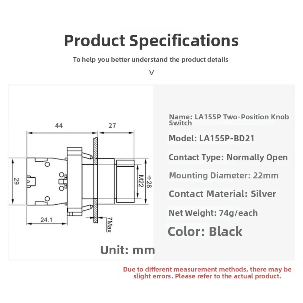LA155P BD21 IP67 Rated Rotary Switch 2 Position NO with 22mm Mounting Hole for Heavy Duty Machinery Applications
LA155P BD21 IP67 Rated Rotary Switch 2 Position NO with 22mm Mounting Hole for Heavy Duty Machinery Applications
