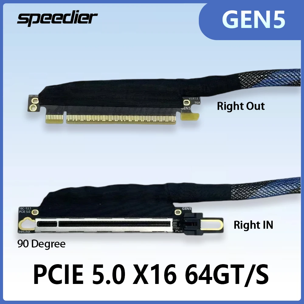 PCI E 5.0 X16 GEN5 Graphics Card Riser Cable GPU Extension Silver-Plated PCI-E High Speed Server 90 Degrees For RTX5090 AMD A100
PCI E 5.0 X16 GEN5 Graphics Card Riser Cable GPU Extension Silver-Plated PCI-E High Speed Server 90 Degrees For RTX5090 AMD A100