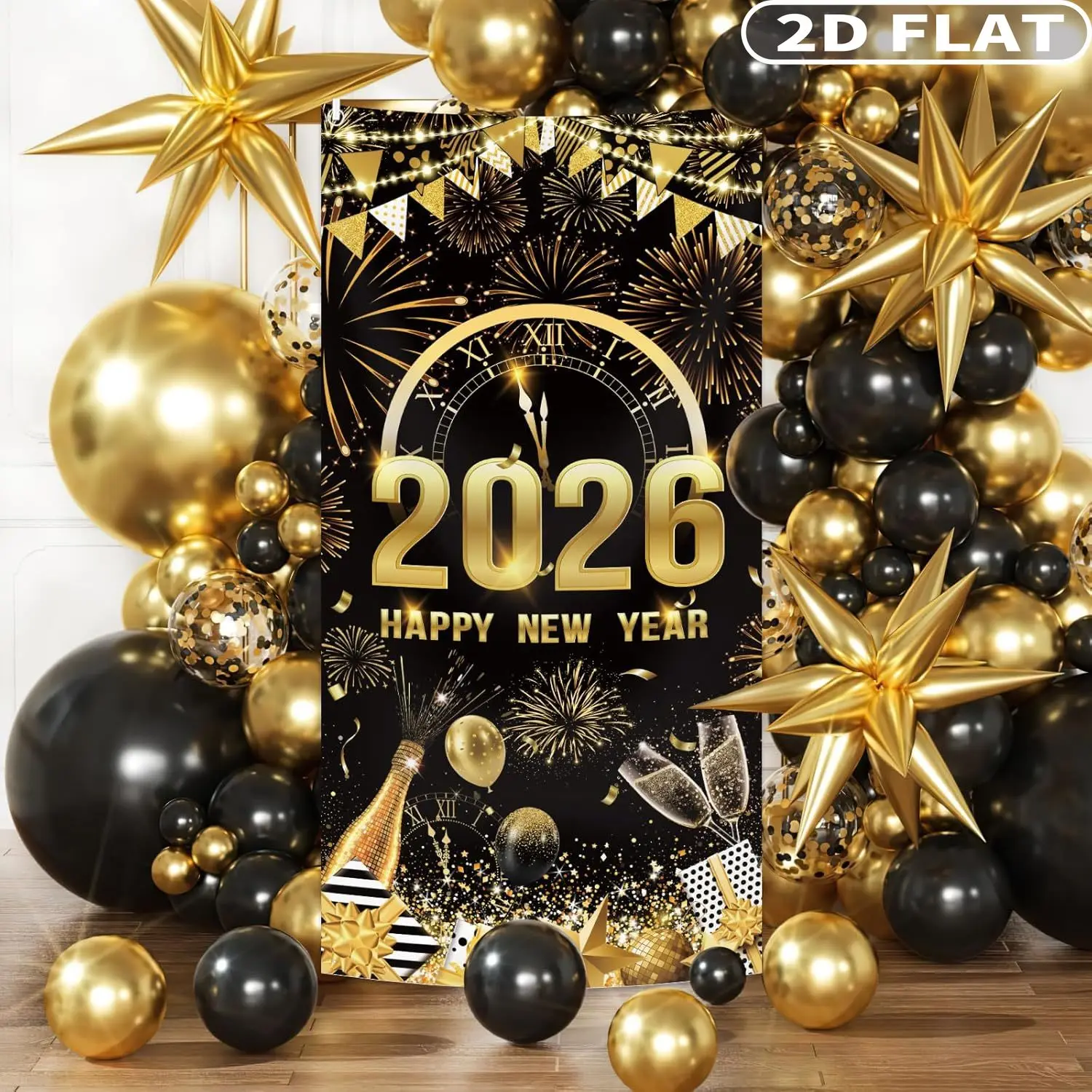 1 Count Black And Gold 3x6 FT Happy New Year Hanging Festive Backdrops & Banners, Cheers To 2026 Door Cover Polyester New Year
1 Count Black And Gold 3x6 FT Happy New Year Hanging Festive Backdrops & Banners, Cheers To 2026 Door Cover Polyester New Year
