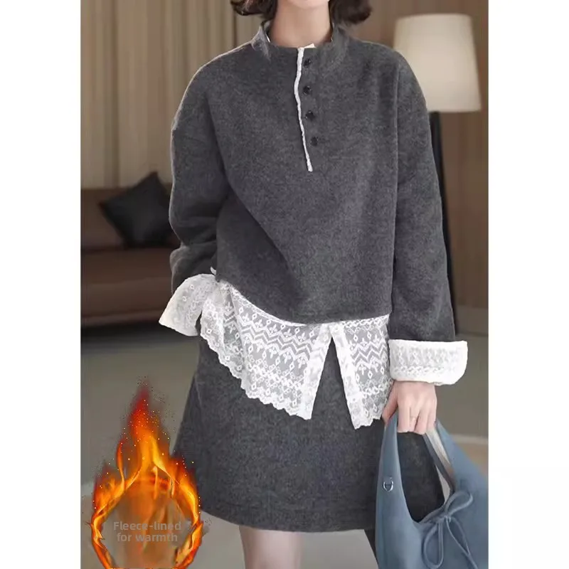 Ele Fce Lined Lace Hem Outfit Women's High Waist Sweater Skirt Set Autumn Winter Faion Comfortable Soft Coolmax Fiber
Ele Fce Lined Lace Hem Outfit Women's High Waist Sweater Skirt Set Autumn Winter Faion Comfortable Soft Coolmax Fiber