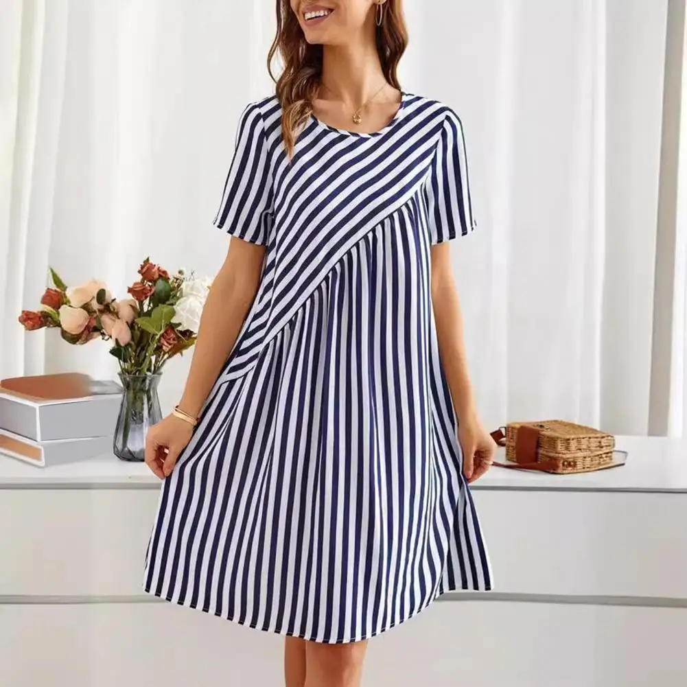 Summer Lady Dress Color Matching Irregular Striped Print Short Sleeves Dress A-line Loose Hem Commute Dating Mini Dress
Summer Lady Dress Color Matching Irregular Striped Print Short Sleeves Dress A-line Loose Hem Commute Dating Mini Dress