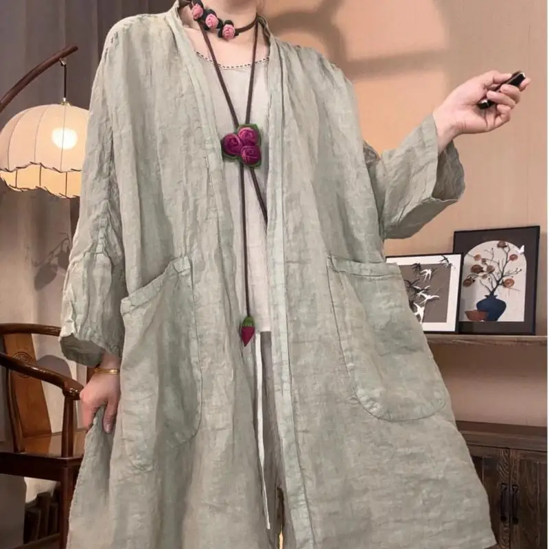 Spring Summer Arts Style Women Batwing Sleeve Loose Casual Jackets Double Pockets Cotton Linen V-neck Open Stitch Long Coats
Spring Summer Arts Style Women Batwing Sleeve Loose Casual Jackets Double Pockets Cotton Linen V-neck Open Stitch Long Coats