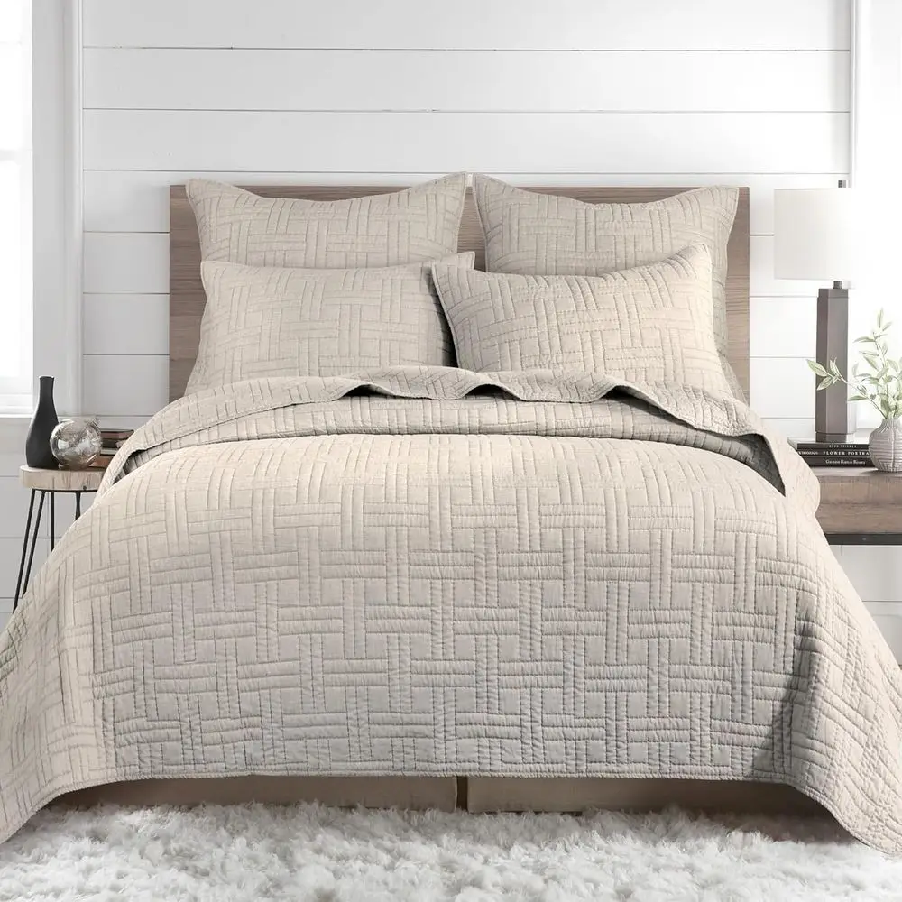 Solid Stitched Natural Polycotton Quilt Set - Full/Queen Size Quilt with 2 Shams
Solid Stitched Natural Polycotton Quilt Set - Full/Queen Size Quilt with 2 Shams