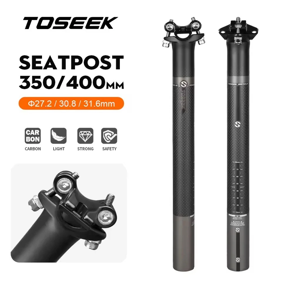 TOSEEK Bicycle Seatpost Carbon Fibre Seat Post MTB/Road Bike Seat Tube Parts Offset 0mm 27.2/30.8/31.6*350/400mm 3K Matte Grey
TOSEEK Bicycle Seatpost Carbon Fibre Seat Post MTB/Road Bike Seat Tube Parts Offset 0mm 27.2/30.8/31.6*350/400mm 3K Matte Grey