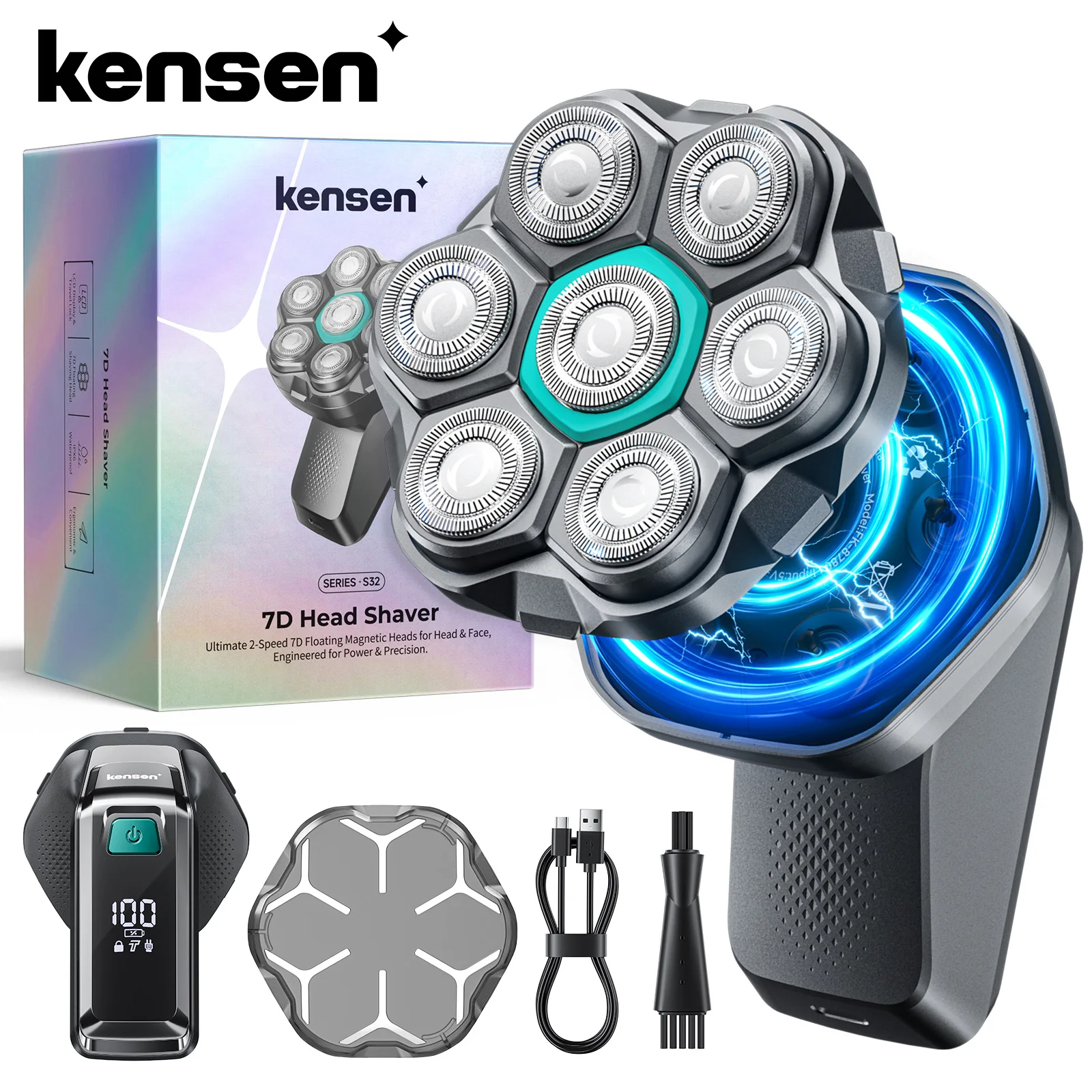 Kensen S32 Electric Head Shaver for Men 7D Floating Cutter USB-C Rechargeable 8100/8500 RPM IPX6 Waterproof Magnetic Head Razor
Kensen S32 Electric Head Shaver for Men 7D Floating Cutter USB-C Rechargeable 8100/8500 RPM IPX6 Waterproof Magnetic Head Razor