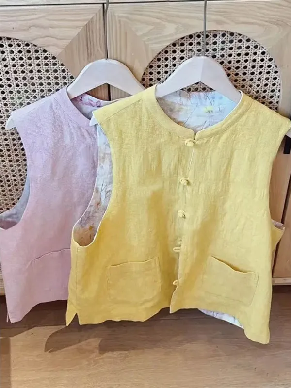 Women's Summer New Cotton Linen Print Double-Sided Wear Svel Vest Artistic Fem Outerwear round Ne Single Button
Women's Summer New Cotton Linen Print Double-Sided Wear Svel Vest Artistic Fem Outerwear round Ne Single Button