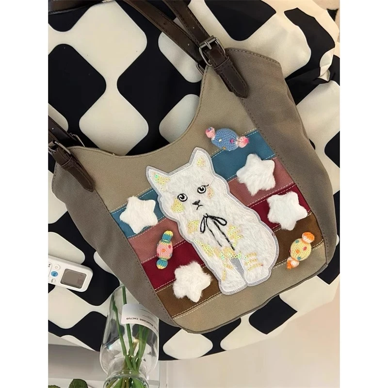 Сумка Star Cat Y2K в полоску для женщин, новые пригородные сумки Bolsos De Mujer, большая вместительная сумка-тоут Femme, модные Bolso
Сумка Star Cat Y2K в полоску для женщин, новые пригородные сумки Bolsos De Mujer, большая вместительная сумка-тоут Femme, модные Bolso