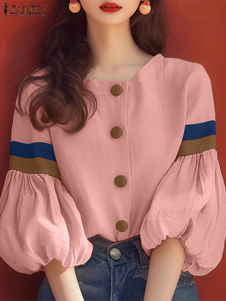 ZANZEA Women Colorblock Tops Fashion Lantern Half Sleeve Blouse Korean 2024 Round Neck Shirts Vintage Buttons Office Lady Blusas
ZANZEA Women Colorblock Tops Fashion Lantern Half Sleeve Blouse Korean 2024 Round Neck Shirts Vintage Buttons Office Lady Blusas