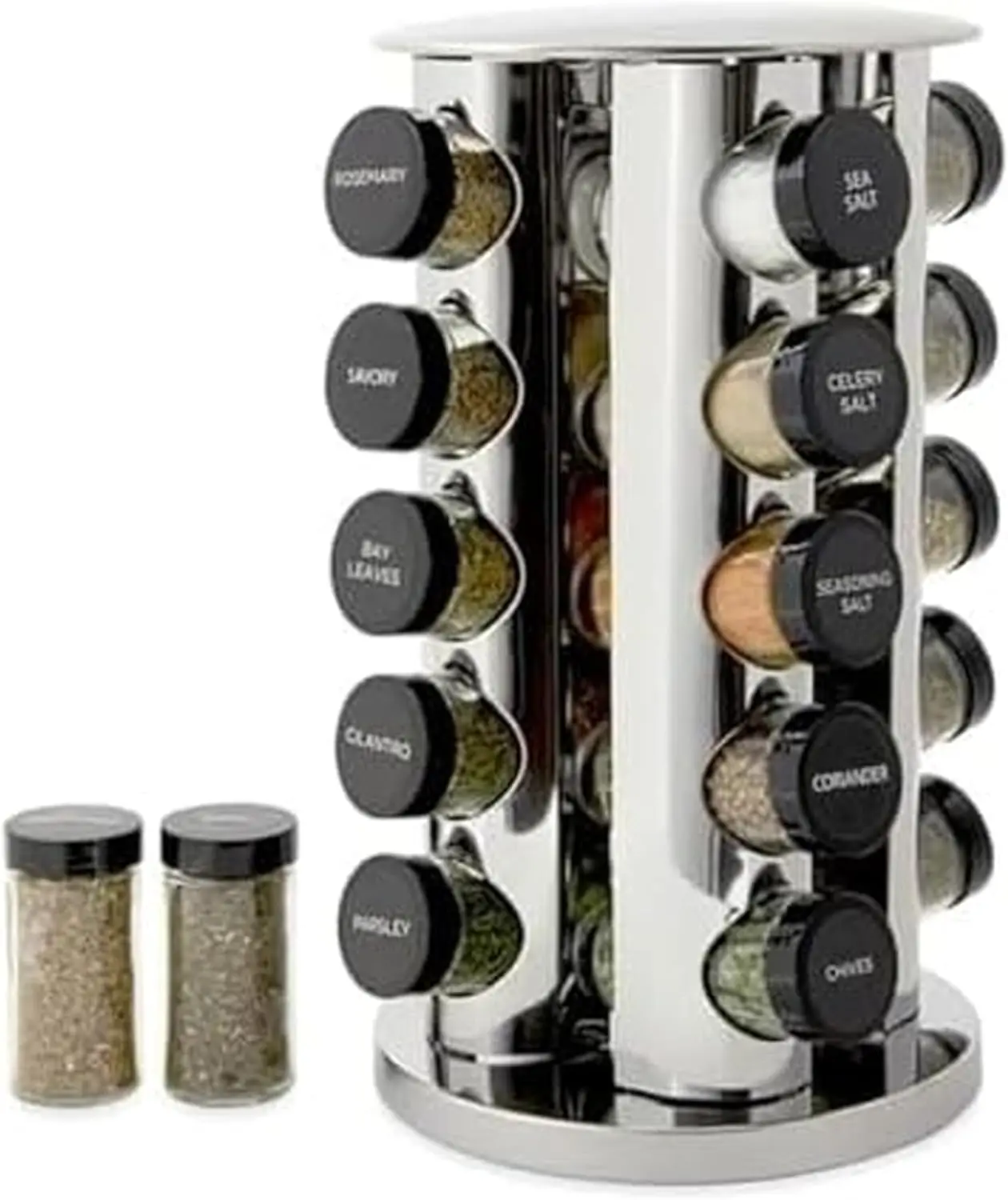 20 Jar Revolving Countertop Spice Rack with Spices Included, FREE Spice Refills for 5 Years, Polished Stainless Steel with Black
20 Jar Revolving Countertop Spice Rack with Spices Included, FREE Spice Refills for 5 Years, Polished Stainless Steel with Black