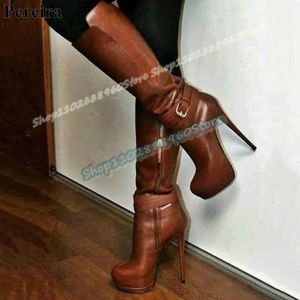 Casual Knee High Brown Buckle Strap Platform Boots Stilettos High Heel Women Shoes Side Zipper Round Toe 2026 Zapatos Para Mujer
Casual Knee High Brown Buckle Strap Platform Boots Stilettos High Heel Women Shoes Side Zipper Round Toe 2026 Zapatos Para Mujer