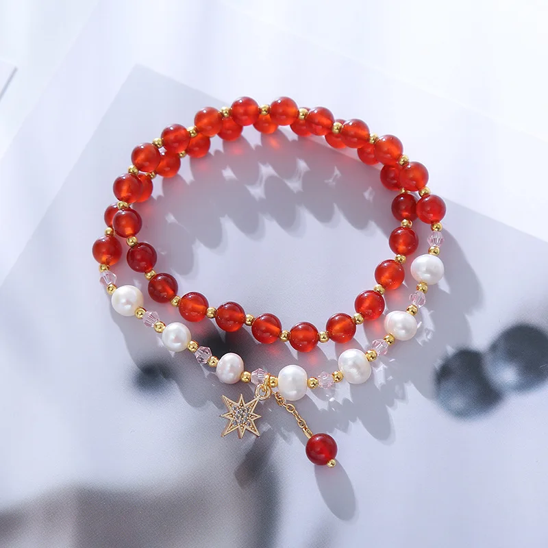 Red Agate Bead Jewelry with Eight-Pointed Star Charm Pendant Minimalistic Fashion Pearl Bracelet for Women Causal Accessories
Red Agate Bead Jewelry with Eight-Pointed Star Charm Pendant Minimalistic Fashion Pearl Bracelet for Women Causal Accessories