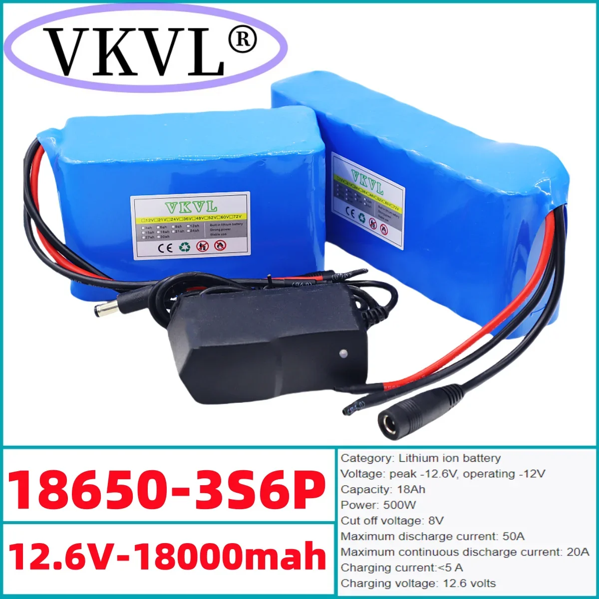 3S6P12V18000mah rechargeable lithium-ion battery, suitable for LED lights, speakers, backup camera 12V mobile power supply, etc
3S6P12V18000mah rechargeable lithium-ion battery, suitable for LED lights, speakers, backup camera 12V mobile power supply, etc