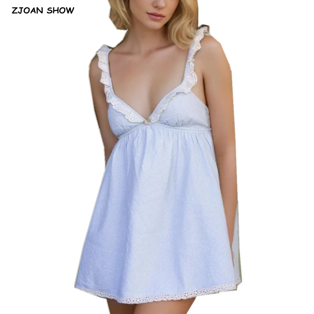 2025 Sexy Blue Striped Spliced Embroidery Lace V neck Sling Mini Dress Women Adjust Bow Ribbon Back Backless Party Skater Robe
2025 Sexy Blue Striped Spliced Embroidery Lace V neck Sling Mini Dress Women Adjust Bow Ribbon Back Backless Party Skater Robe