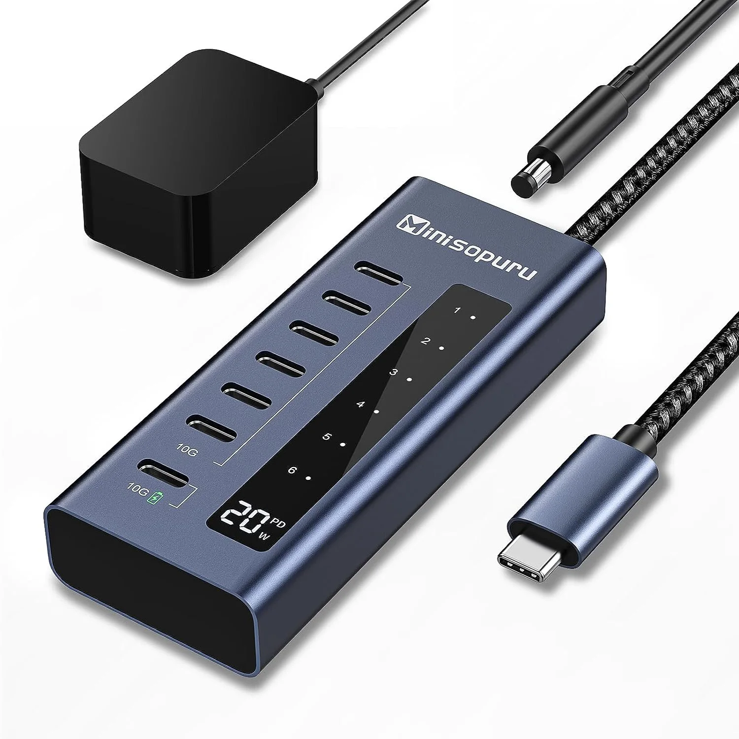 Powered USB-C Hub Supports 10Gbps Data Transfer and 20W Charging for MacBook Pro/Air iMac iPad Phone USB-C Devices
Powered USB-C Hub Supports 10Gbps Data Transfer and 20W Charging for MacBook Pro/Air iMac iPad Phone USB-C Devices