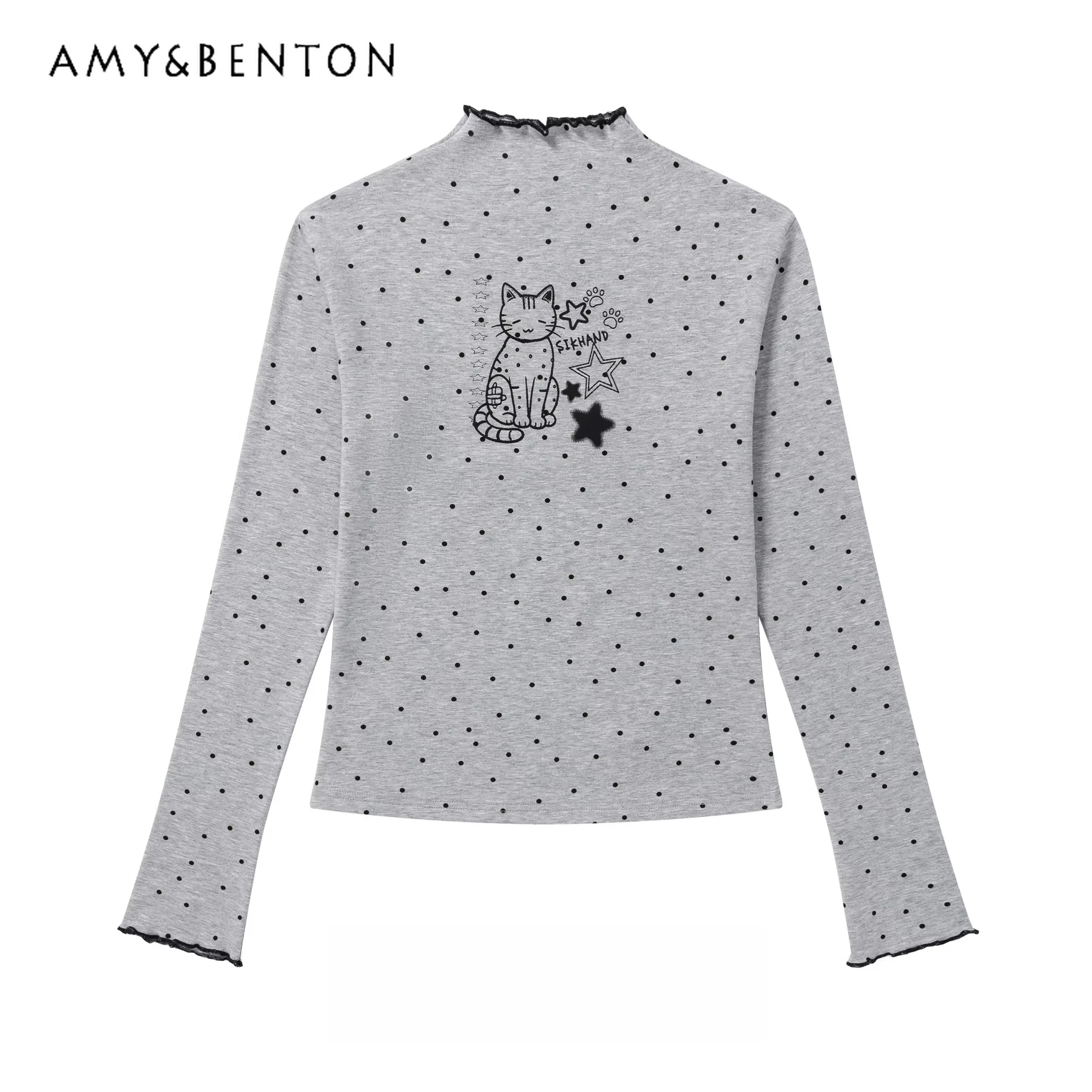 Новая весенне-осенняя женская футболка с длинным рукавом, принтом в горошек и звездами, с полувысоким воротником, в корейском стиле, облегающая, серая, с милым кошачьим принтом
Новая весенне-осенняя женская футболка с длинным рукавом, принтом в горошек и звездами, с полувысоким воротником, в корейском стиле, облегающая, серая, с милым кошачьим принтом