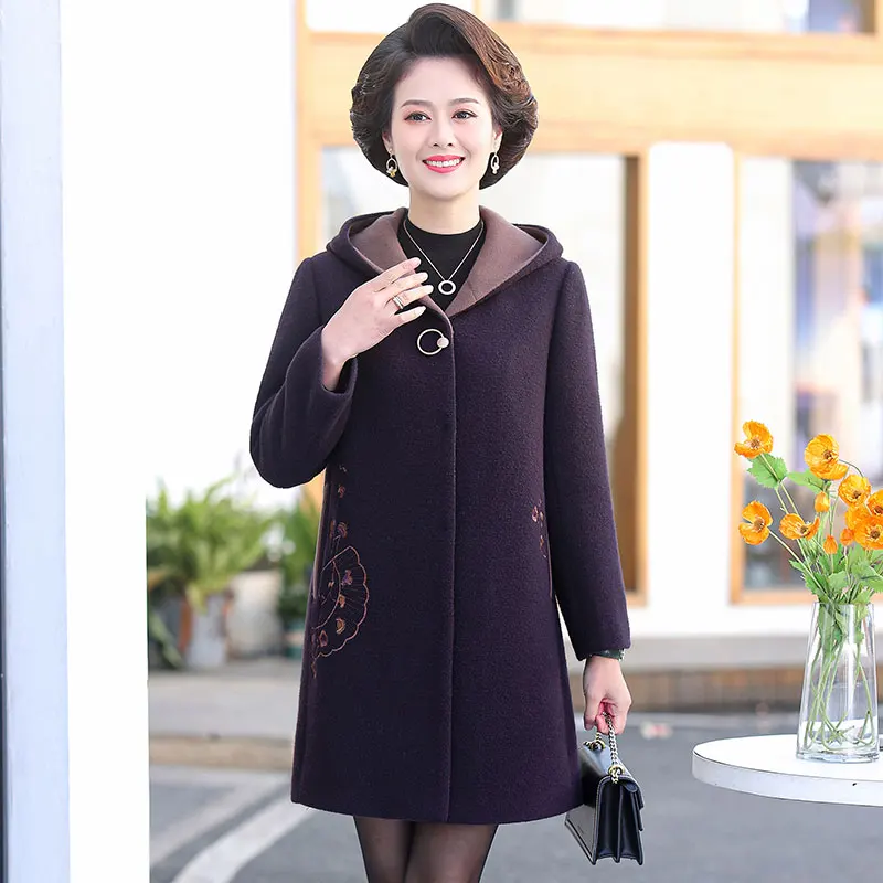 Autumn Winter Mother Casual Woolen Coat Fashion Mid-Length Wool Windbreakers Women Hooded Overcoat Loose Single-Breasted Jacket
Autumn Winter Mother Casual Woolen Coat Fashion Mid-Length Wool Windbreakers Women Hooded Overcoat Loose Single-Breasted Jacket