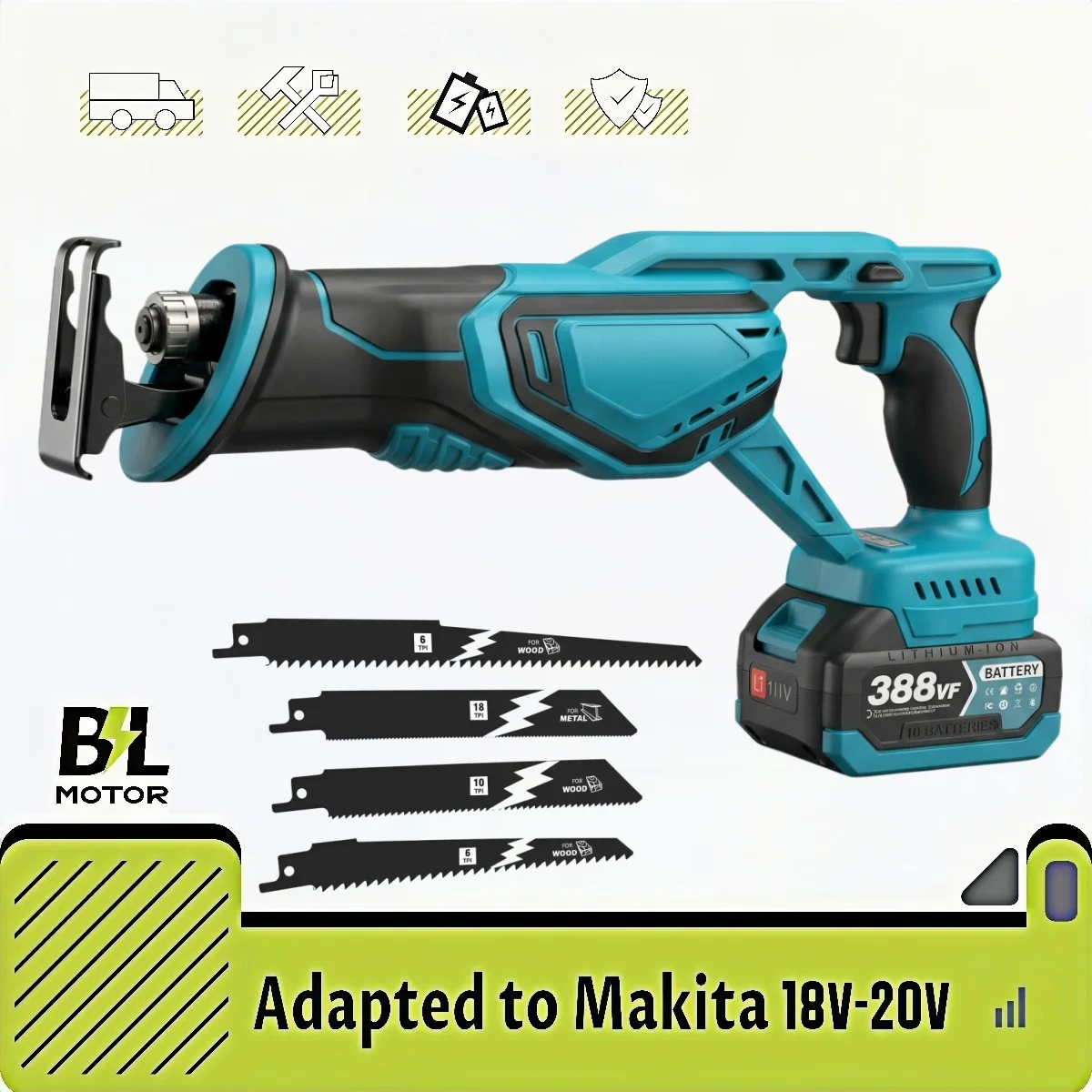 Cordless 3000W Brushless Reciprocating Saw W/ 4PCS Blade Handsaw Saber Multifunction Metal Wood Pipe Cutting Tool For Makita 18V
Cordless 3000W Brushless Reciprocating Saw W/ 4PCS Blade Handsaw Saber Multifunction Metal Wood Pipe Cutting Tool For Makita 18V