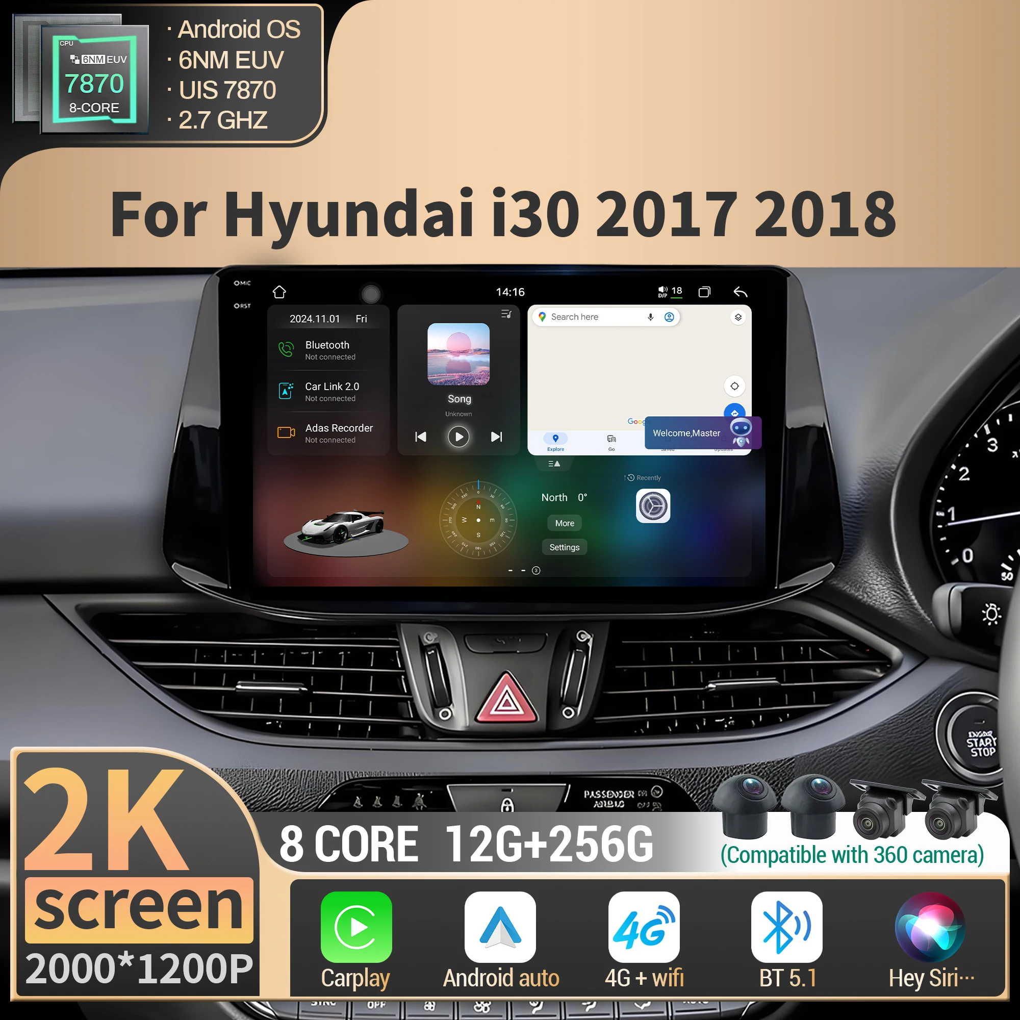 Android 14 For Hyundai i30 2017 2018 Car Radio Multimedia Navigation Wireless Carplay 4G GPS CPU 7870 2K QLED Screen Stereo
Android 14 For Hyundai i30 2017 2018 Car Radio Multimedia Navigation Wireless Carplay 4G GPS CPU 7870 2K QLED Screen Stereo