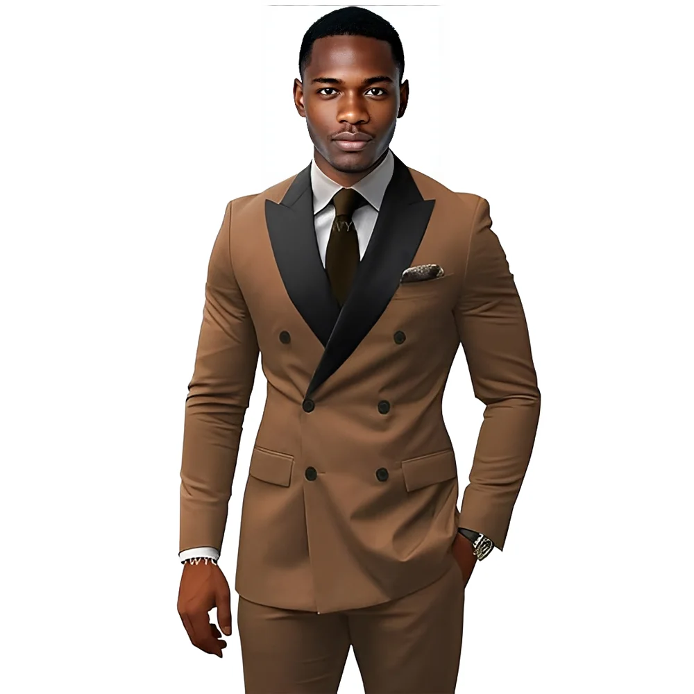 Brown Men's Double-breasted Suit 2-piece Suit With Black Satin Collar Jacket and Pants Wedding Groom Tuxedo Party Dress
Brown Men's Double-breasted Suit 2-piece Suit With Black Satin Collar Jacket and Pants Wedding Groom Tuxedo Party Dress