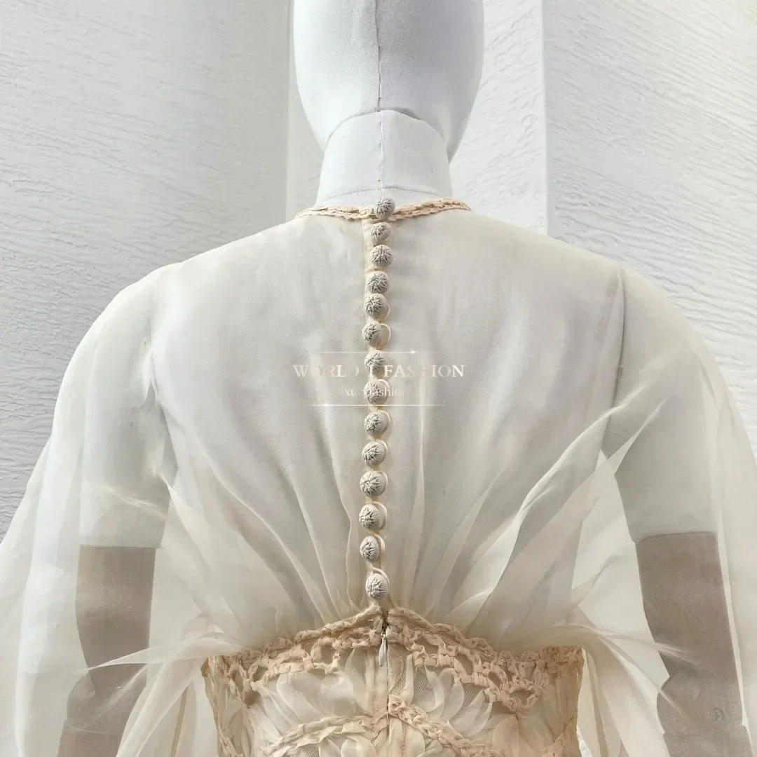 2025 Women's Fashion Beige Lantern Sleeve Long Sleeve See Through Retract Waist Blouse Tops
2025 Women's Fashion Beige Lantern Sleeve Long Sleeve See Through Retract Waist Blouse Tops