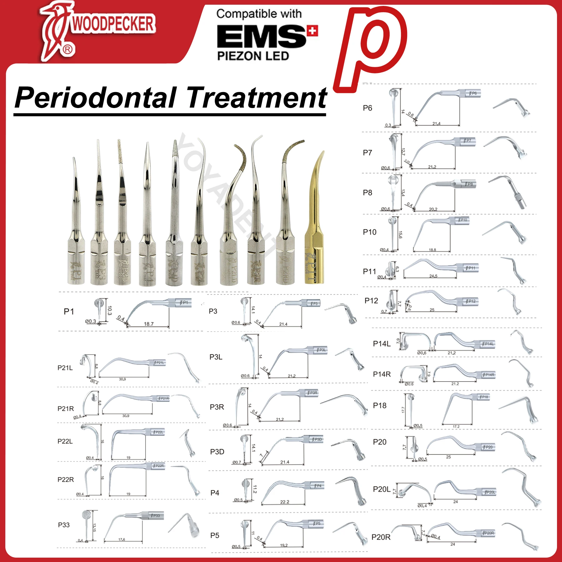 Woodpecker Dental Ultrasonic Scaler Tip P Periodontics Tips Fit EMS Scaler Handpiece
Woodpecker Dental Ultrasonic Scaler Tip P Periodontics Tips Fit EMS Scaler Handpiece