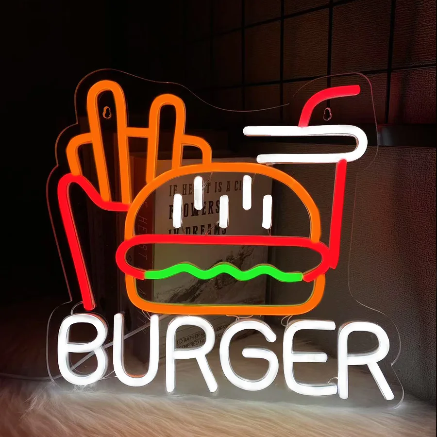 Светодиодные неоновые вывески Burger, картофель фри, Гамбургская кока-колы, акриловая икона с питанием от USB, используется для декора ресторанов быстрого питания.
Светодиодные неоновые вывески Burger, картофель фри, Гамбургская кока-колы, акриловая икона с питанием от USB, используется для декора ресторанов быстрого питания.