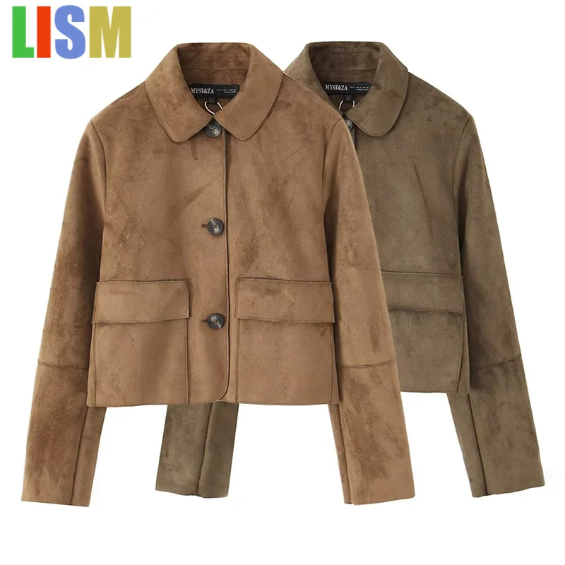 LISM женская куртка, новинка осени 2025, однотонная замшевая укороченная куртка с длинными рукавами, повседневное модное простое женское пальто
LISM женская куртка, новинка осени 2025, однотонная замшевая укороченная куртка с длинными рукавами, повседневное модное простое женское пальто